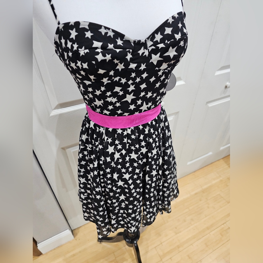 Pearl Georgina Chapman Black White Star flowy Mini Dress 2 NWT - Picture 9 of 14